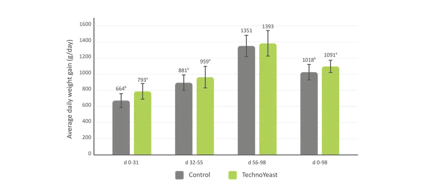 Figure 1: Effect of TechnoYeast supplementation on calf body weight gain