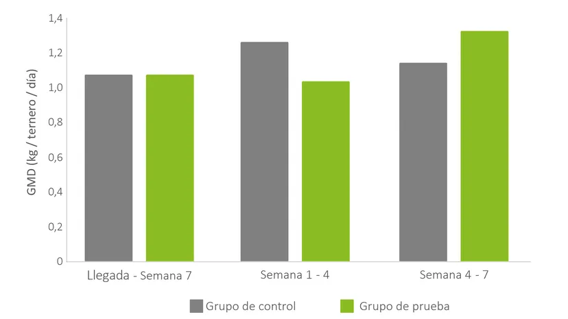 Figura 3: el suplemento RumiPro® Wean ayuda a los terneros a mantener el GMD durante el proceso de destete