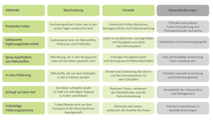 Tabelle 1: Die verschiedenen Methoden der frühen Unterstützung
